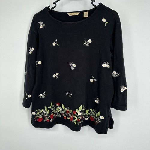Bechamel Petites Women's Sweater Embroidered Strawberry Size PM