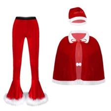 Womens Velvet Christmas Miss Santa Claus Costume Outfit for Cosplay Xmas Party