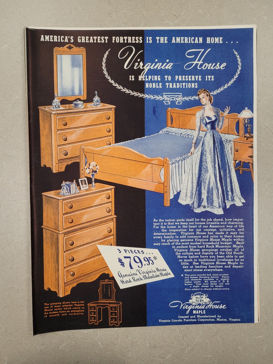VTG 1942 Orig Magazine Ad Virginia House Maple Furniture America's