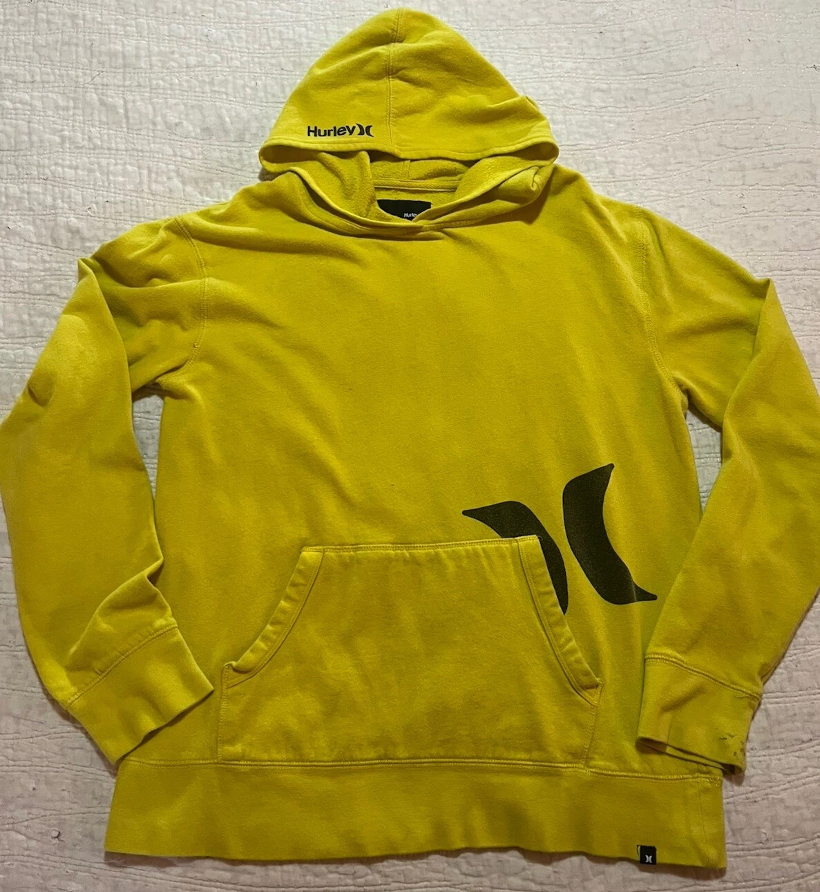 Hurley L Hoodie Y2k Skate Surf Streetwear Lightweight Yellow Large Pullover