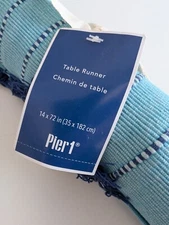 Pier 1 Imports table runner aqua blue stonewashed textured coastal 14x72” NEW
