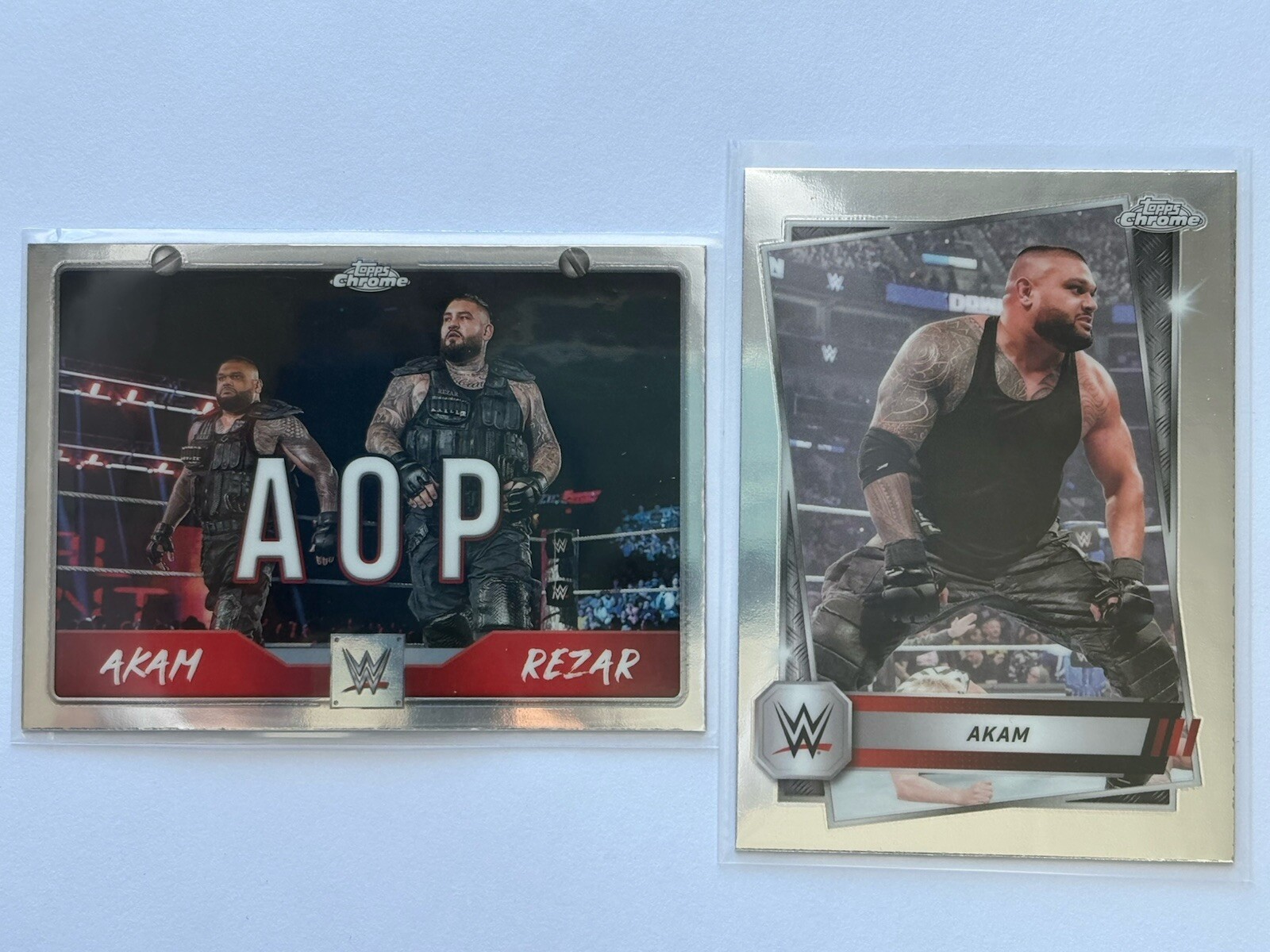 2 x 2025 Topps Chrome WWE AOP Tag Team License Plate + Akam Base Authors of Pain