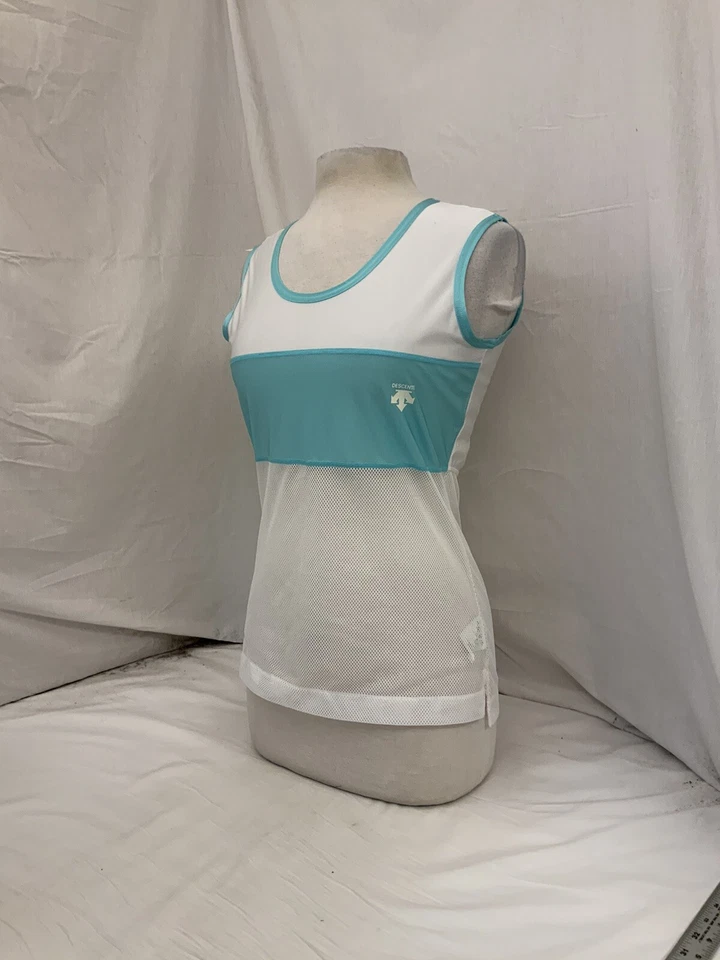 Camisa Descente M Blanca Azul 100% Poli Camiseta sin mangas Correr Japón YGI N2-148 Foto 4 de 4