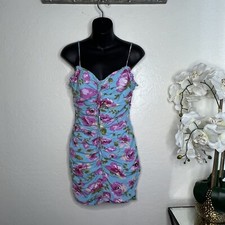 Zara Blue Pink Draped Ruched Floral Casual Dress M
