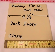 1pc. Dark Ivory: 4-1/4" Glossy Ceramic Tile; The Romany Co. Made 1940's,   NOS