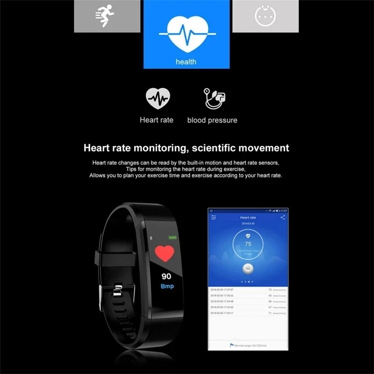 ID115 Smart Watch Bracelet Heart Rate Monitor Pedometer Tracker