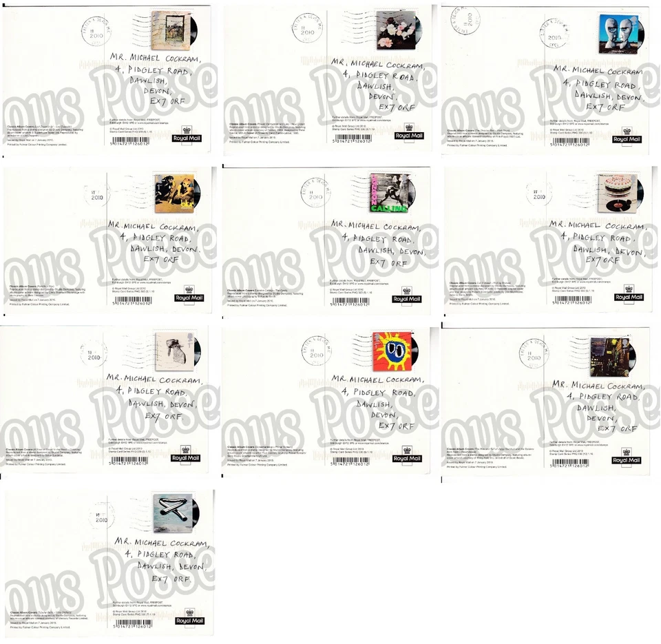 GB POSTCARDS PHQ CARDS USED REAR FDI NO. 330 2010 CLASSIC ALBUM COVERS ADDRESSED - Image 2 of 2
