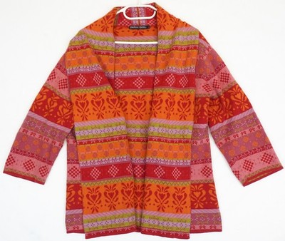 Gudrun Sjoden Cardigan Multicolor Knit Fair Isle Open Cotton Size L