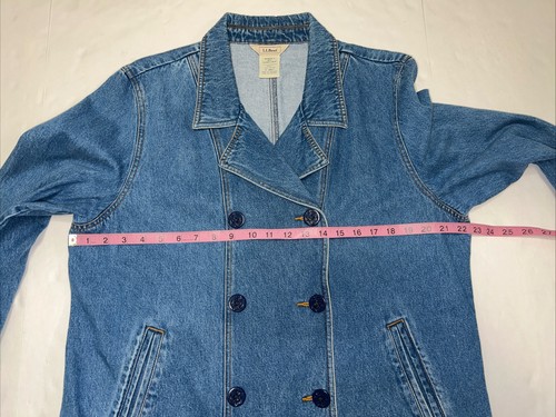 LL Bean Vintage Blue Denim Cotton Jacket Pea Coat Anchor Buttons Pockets Size XL - Picture 2 of 9