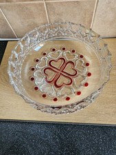 Beautiful Vintage  1950s Walther Glas Serving Bowl With Red Hearts 