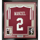 FRAMED Autographed/Signed JOHNNY MANZIEL 33x42 Texas A&M Maroon Jersey JSA COA