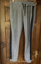 Boohoo Man Size M Grey Check Joggers Black Side Stripe Tapered Fit Trousers