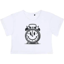 'Smiling Alarm Clock' Women's Cotton Crop Tops (CO053805)