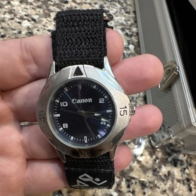 Canon Sports Analog Wristwatch Black Fabric Band Stainless Steel Case