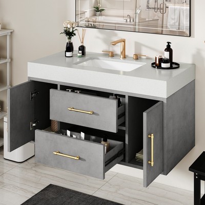 TAUS 40 Inch Floating Vanity with 2 Doors & Drawers Wall Mounted Storage Cabinet