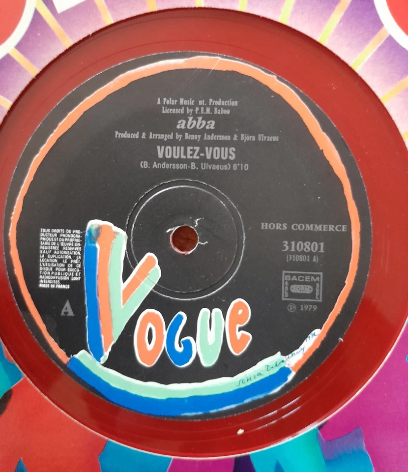 TRES RARE French 33t. Single 12"  ABBA Voulez-Vous HORS COMMERCE COLOR RED Disco - Photo 3/3