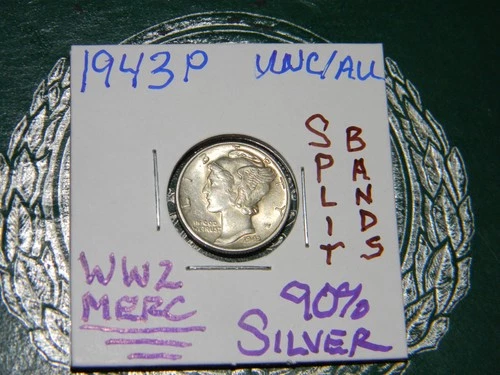 1943 P Mercury Dime, Top & Bottom Split Bands, Superb UNC/AU++