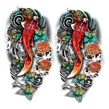 2 Sheets Arm Thigh Waterproof Temporary Tattoo Stickers Wave Flower Lotus Koi