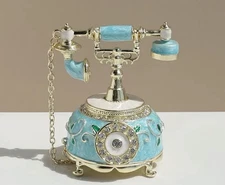 Vintage-Inspired Turquoise Enamel Telephone Trinket Box