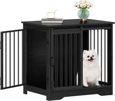 27.2" Dog Crate Furniture with Barn Door, Heavy Duty Dog Kennel Indoor with 2 Do
