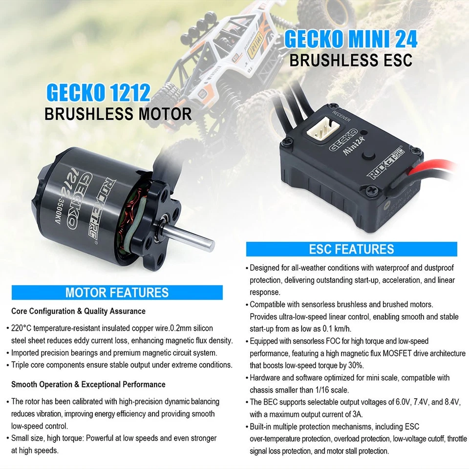 ROCKET-RC GECKO Brushless Sensorless MINI24 ESC 1212 Motor For 1/18 1/24 Crawler - Image 3 of 4