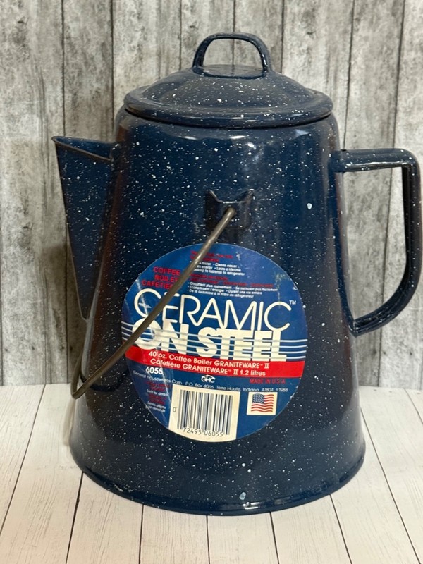  Camping / Primitive ,ceramic on steel coffee pot- brand new . No Reserve 
