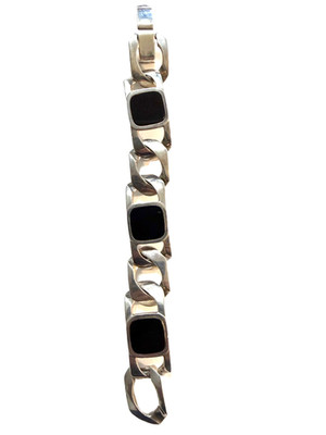 Vintage Panzerarmband Onyx massiv 925 Sterlingsilber Meisterpunze WTB