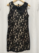 Liv Knee Length Vintage Lined Sleeveless Black Nude Floral Lace Dress Sz 14