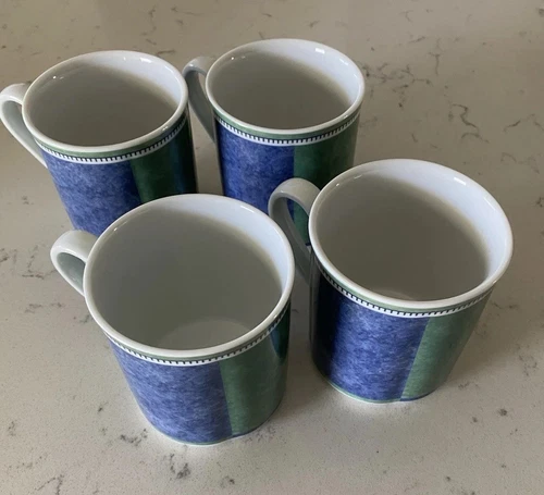Villeroy & Boch COSTA Switch 3 Blue & Green 8 Oz Cups Mugs Germany  LOT OF 4
