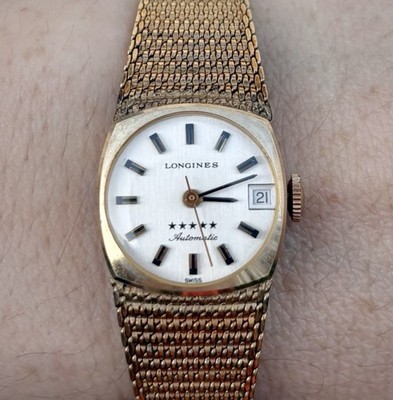 VTG Longines Automatic 5 Star Watch Ladies 18mm Date Mesh Bracelet Swiss 1970s