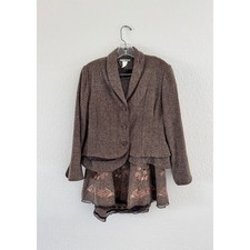 Two Star Dog Vintage Skirt Suit Brown Tweed Paisley Print Asymmetrical Hem Set