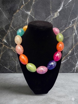 Multicolor Plastic Beaded Necklace Oval Beads Ball/Bead Chain