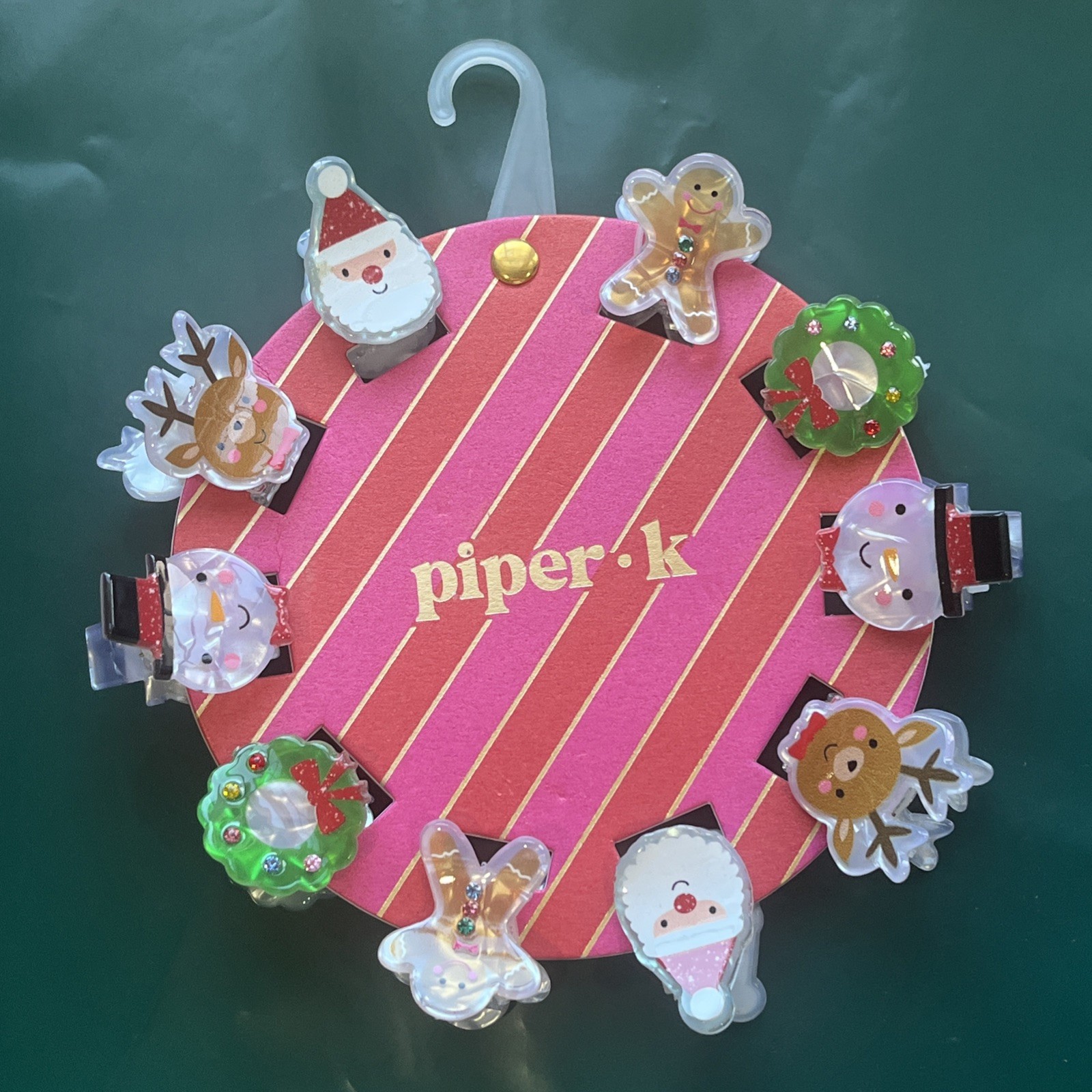 Piper K Christmas Holiday Hair Claws Santa Snowman Cute 10 Mini Hair Clips NEW