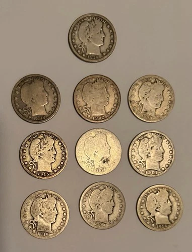 Barber Liberty Head Quarters 1892-1916 90% Silver Set of 10 total