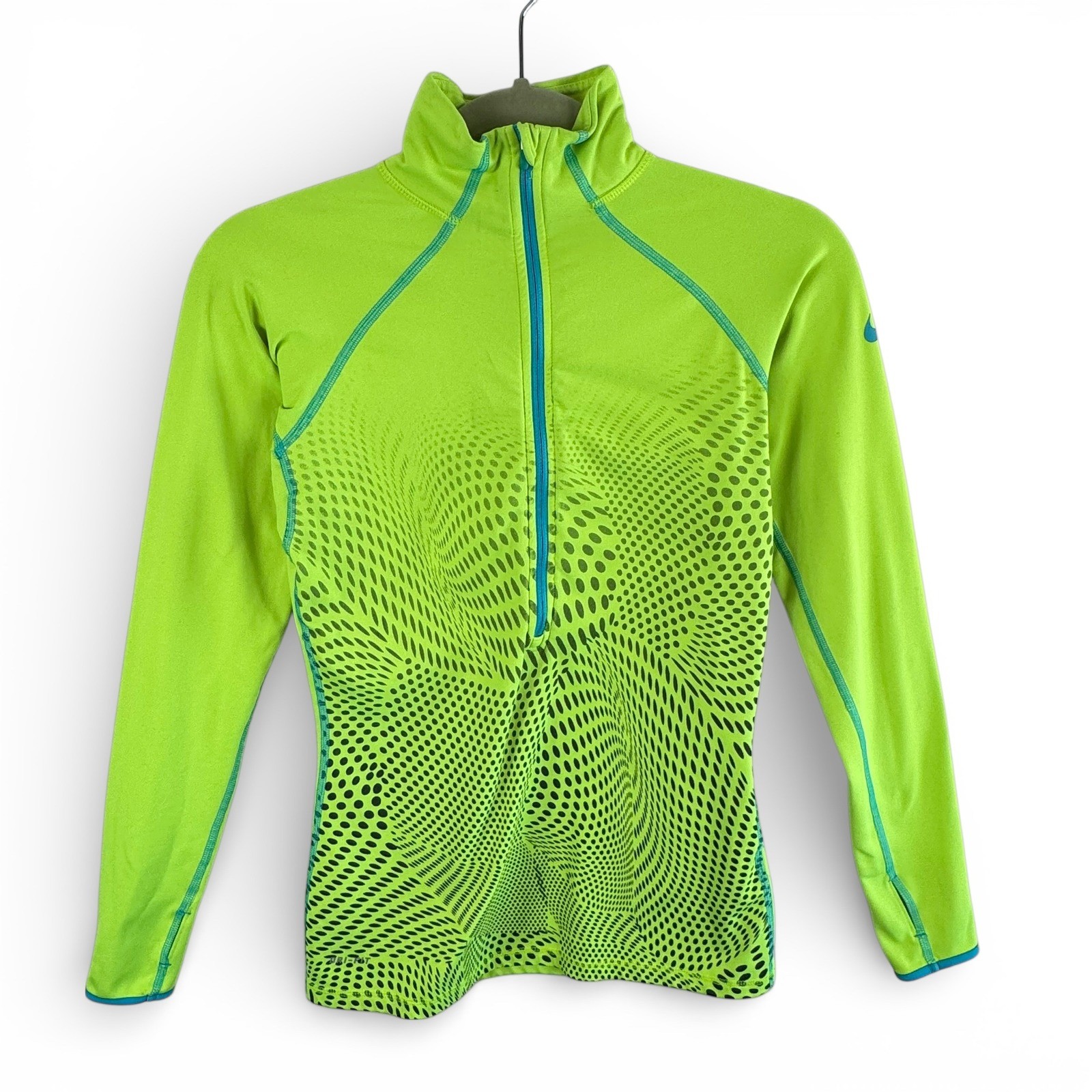 Nike Pro Hyperwarm Womens Small Volt Neon Green Half Zip Running Top Thumbholes
