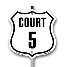 Court 5 Shield Shaped Sign With Stake Weather Resistant