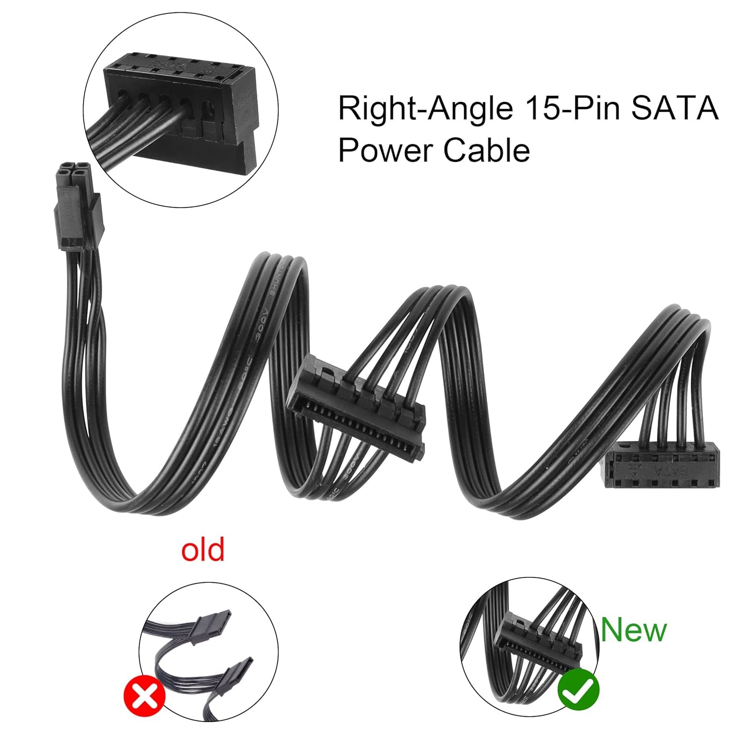 YACSEJAO Motherboard ATX Mini 4-Pin to 2X Right-Angle 15 Pin SATA Power Black 