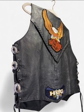 Vintage Hudson Leather Biker/Motorcycle Vest - Size M - Harley Davidson Patches