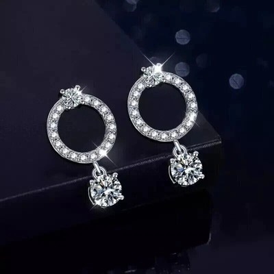 2Ct Round Cut Simulated Diamond Drop Dangle Earrings In 14K White Gold Plated