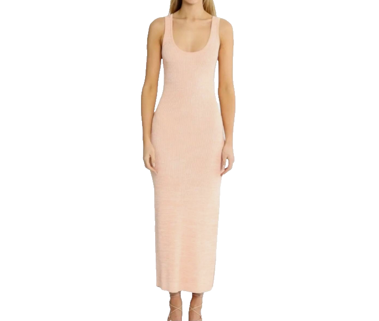 Ena Pelly Sloane Ribbed Knit Sleeveless Midi Dress Blush & White Marl Yarn  US 4