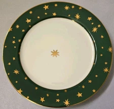 SET OF 4 SAKURA GALAXY GREEN PORCELAIN SALAD PLATES 8 3/8"