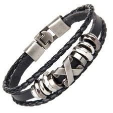 Black Punk Braided Multi-layer Leather Men's Bracelet Bangle Cuff Wristband