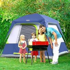 Tent, Camping, Blue 4-Person Easy Set Up, Portable Cabin Tent,