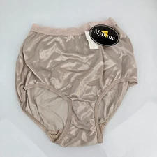 Vintage Myonne 100% Nylon Panties Lace Trim Taupe Silky Shiny M Medium 6 NEW