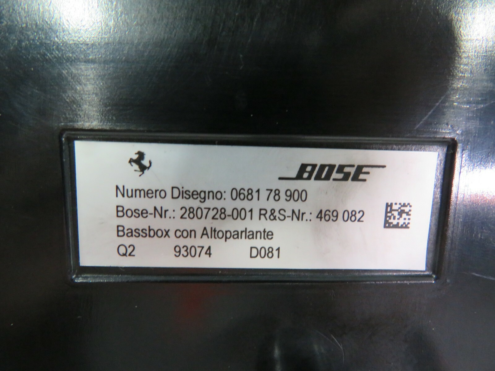 Ferrari 599 GTB, 612 Scaglietti, Front Subwoofer Box, Used, P/N 68178900