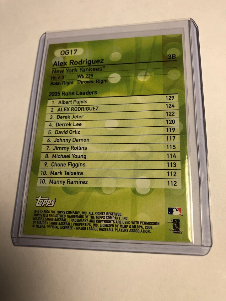 2006 Topps Baseball Alex Rodriguez Own The Game RUNS Insert #OG17 🔥 - Image 2 of 2