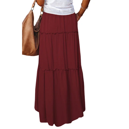 Ladies Boho Maxi Skirt Womens Tiered Panel Party Fashion Long Skirts w/Pockets - Picture 12 of 29