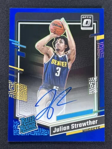 3/49 JSY# 1/1 2023-24 Panini Donruss Optic Julian Strawther Blue Rated RC Auto