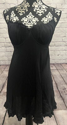 Smart & Sexy Sleepwear Women Black Ruffle Padded Decorative Rose Night Dress 36D