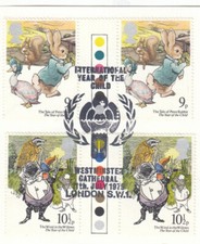 Year of Child T/L GUTTER PAIRS Used Westminster Cathedral 1979 ON PIECE (146901)